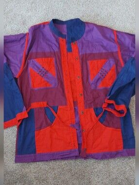 Vintage Handmade Colorblock Jacket in Purple, Red & Blue